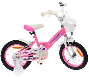 Bicicleta pentru copii NOVOKIDS™ Splend'Or Boom Edition, Cosulet, Roti 14" inch, Max 35 kg, Cadru otel, Roti ajutatoare, Ghidon reglabil, Roz