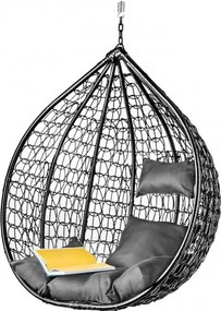 Scaun suspendat negru KOKON fara stativ, perna gri