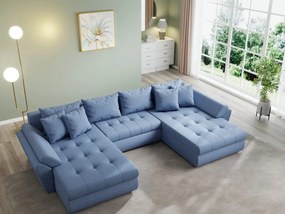 Colțar extensibil  dumonde cu ladă de depozitare si sezut confortabil din spuma high-density, Loana U Enjoy Blue 355x185 cm