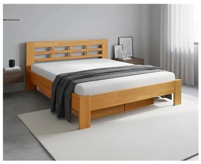 Dublu pat din lemn masiv cu spațiu de depozitare ANGELA 180x200 cm nuc deschis