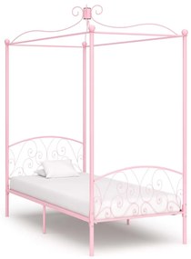 Cadru de pat cu baldachin, roz, 90 x 200 cm, metal Roz, 90 x 200 cm