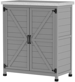 Outsunny Depozit de grădină, dulap exterior cu suprafață de lucru, dulap pentru unelte, lemn masiv, oțel, 79L x 43B x 92H cm, Gri | Aosom Romania