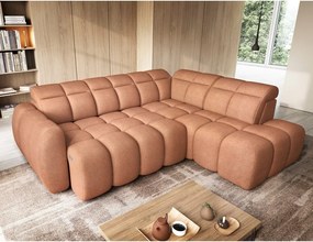 Colțar somon extensibil/cu spațiu de depozitare cu tapițerie din țesătură bouclé (cu colț pe partea dreaptă/în formă de ”L”) Falconn – ELTAP