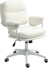 HOMCOM Scaun pentru birou reglabil pe înălțime cu pernă moale și tapițerie din piele ecologică, roți flexibile și funcție de înclinare, Alb | Aosom Romania