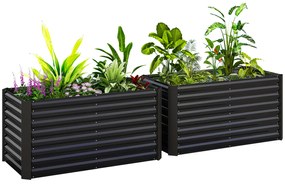 Outsunny Set de 2 Straturi Înălțate Galvanizate pentru Grădină cu Parte Inferioară Deschisă, 120x60x60 cm, Gri Închis | Aosom Romania