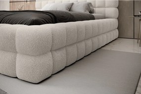 Pat matrimonial alb tapițat cu spațiu de depozitare cu somieră 140x200 cm Dizzle – ELTAP