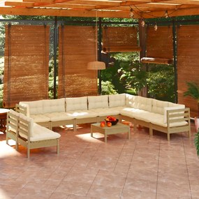 3096848 vidaXL Set mobilier relaxare grădină perne 11piese lemn pin maro miere