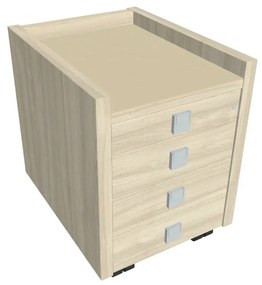 Comodă mobilă Verno 47 x 60 cm cu sticlă, 4 sertare, salcâm / vanilie