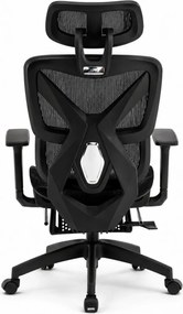 Scaun ergonomic, functie translatie sezut, cotiere 3D, tetiera 3D, suport lombar Adaptive, pivotant, suport picioare, Negru