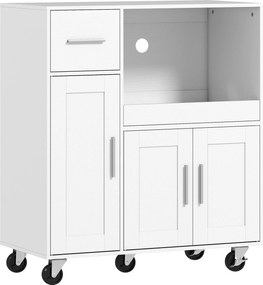 HOMCOM Dulap pentru cuptorul cu microunde din lemn, cu sertar, 2 dulapuri, raft deschis și blat ajustabil, 80x40x88.7 cm, alb | Aosom Romania