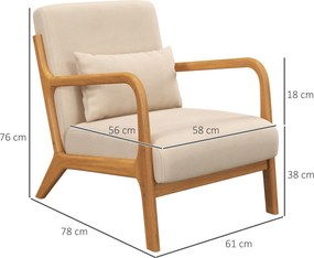 HOMCOM Fotoliu din catifea cu structură din lemn, cu umplutură din arcuri în formă de S și pernă, 61x78x76 cm, Bej | Aosom Romania