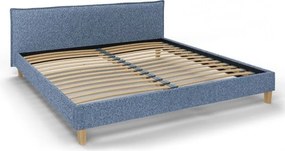 Pat matrimonial albastru cu tăblie și somieră 200x200 cm Tina – Ropez