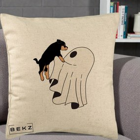 Perna Decorativa Caine Rottweiler Fantoma Halloween, 40x40 cm, Bej, Husa Detasabila, Perna Inclusa, BEKZ®