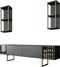 Mobilier living GOLD LINE, gri antracit/auriu, PAL melaminat/metal, 3