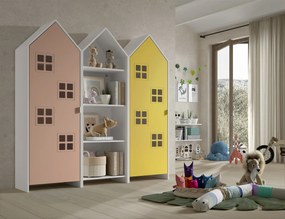Set 3 dulapuri pentru copii Casami tip colibă de plajă – 1 deschis, 1 cu ușă Roz Confortabil și 1 cu ușă Galben Strălucitor – Vipack