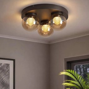 Lustra aplicata tavan LED, Solis, Sticla Efect Champagne si Metal Bronz