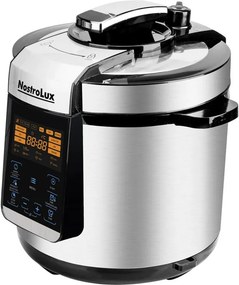 Oală sub presiune multifuncțională NostroLux NL51985H6, 1000 W, 6 l, 70 kPa, cronometru de 24 ore, 15 programe, afișaj LED mare, comandă tactilă, oțel inoxidabil
