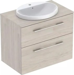 Set dulap baza suspendat Geberit Selnova Square finisaj nuc american Hickory deschis 2 sertare si lavoar 80 cm