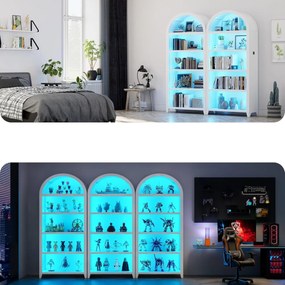 DUA206 - Vitrina LED 75cm, Dulap SMART, rotund pentru birou, Biblioteca Living, Rafturi Dormitor, Dining, Hol - Alb / Negru / Maro