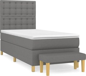 vidaXL Pat box spring cu saltea, gri închis, 90x200 cm, textil