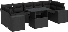 vidaXL Set mobilier de grădină cu perne, 8 piese, negru, poliratan