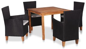 vidaXL Set mobilier de exterior, 5 piese, negru și maro, poliratan