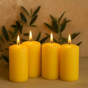 Set de lumânări tip stâlp, 15 cm, Ø 7,5 cm, galben, 4 buc