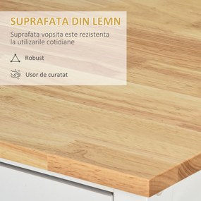HOMCOM Carucioare de bucatarie cu 4 roți, 3 rafturi, pentru sufragerie, din MDF, Lemn și Cauciuc, 107.5x48x89 cm, Alb | Aosom Romania