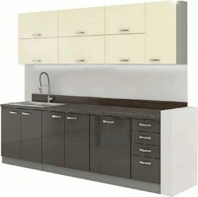 Set bucatarie PRADO, gri/crem/gri cu efect de marmura, PAL laminat, 26