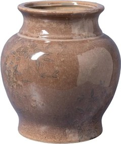 Vază din ceramică artizanală roz cu decor botanic, finisaj lucios, 20×21 cm, „Rosaire"