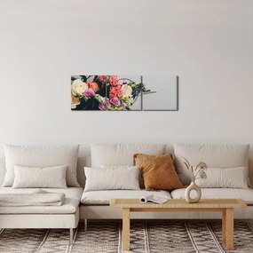 Tablou cu coș și flori (cu ceas) (90x30 cm)