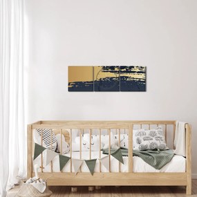 Tablou - Albastru și aur abstracție N⁰2 (cu ceas) (90x30 cm)