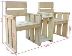 Banca de gradina cu 2 locuri, 150 cm, lemn de pin tratat
