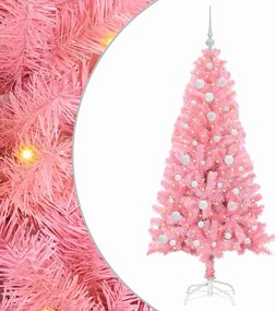 vidaXL Brad de Crăciun cu 150 LED cu suport Roz 150 cm PVC