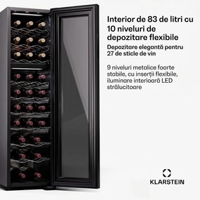 Klarstein Shiraz 27 Duo, frigider pentru vin, 2 zone, 83 l / 27 sticle, 5-18 / 5-18 °C, control tactil