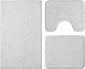 Set covoare baie antiderapante, 3 piese, design minimalist cu acolade