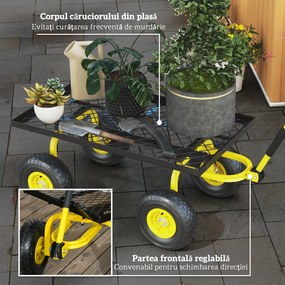 Outsunny Roabă de Grădină cu Mâner și 4 Roți Mari, Capacitate 150 kg, 94x48,5x100 cm, Verde | Aosom Romania