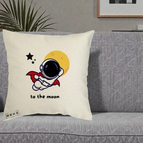 Perna Decorativa Astronaut To The Moon, 40x40 cm, Ecru, Husa Detasabila, Perna Inclusa, BEKZ®
