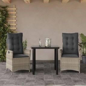 vidaXL Set mobilier de grădină cu perne, 3 piese,gri deschis,poliratan