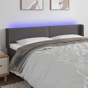 3123202 vidaXL Tăblie de pat cu LED, gri, 183x16x78/88 cm, piele ecologică
