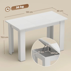 HOMCOM Masă de dining modernă cu spațiu de depozitare, 120 cm, albă | Aosom Romania