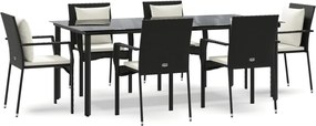 vidaXL Set mobilier de grădină cu perne, 7 piese, negru, poliratan
