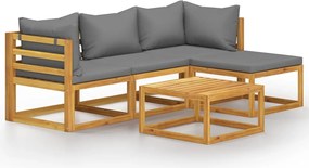 vidaXL Set mobilier de grădină cu perne, 5 piese, lemn masiv de acacia