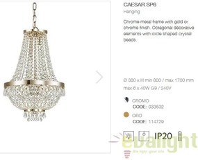 Lustra, Pendul cristal, inaltime reglabila, diam.38cm, CAESAR SP6 ORO 114729