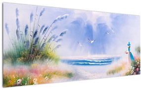 Tablou - Plaja romantică, pictură în ulei (120x50 cm)