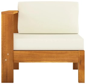 Canapea de mijloc cu 1 cotiera, alb crem, lemn masiv de acacia 1, Crem, Canapea de mijloc cu cotiera la dreapta