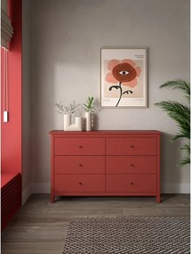 Comodă roșie joasă din lemn de pin 130x80 cm Misti – Marckeric