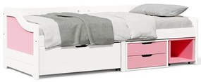 vidaXL Pat de zi cu 3 sertare fără saltea „IRUN” alb și roz 90x200 cm