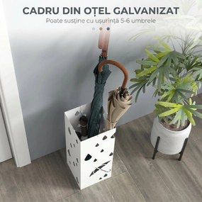 HOMCOM Suport pentru Umbrele din Metal cu 4 Cârlige, Suport pentru Umbrele cu Design Modern, 15,5x15,5x41 cm, Alb | Aosom Romania