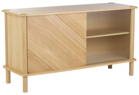 Vitrină în culoare naturală din lemn de stejar cu ușă glisantă 135x73,5x48 cm Italic – UMAGE